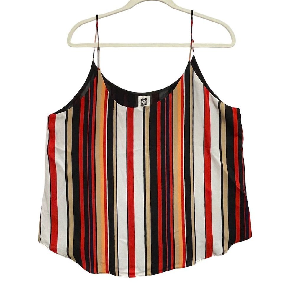 Anne Klein Cami Tank Top Size M Striped Red Blue Cream Black Spaghetti Strap